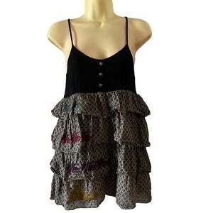 HENDI Boho Tiered Embroidered Tunic Top Blouse Festival Hippie Retro Vibe